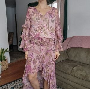 I.N.C. Floral Paisley Ruffle Detailed Maxi Skirt Set Size Large